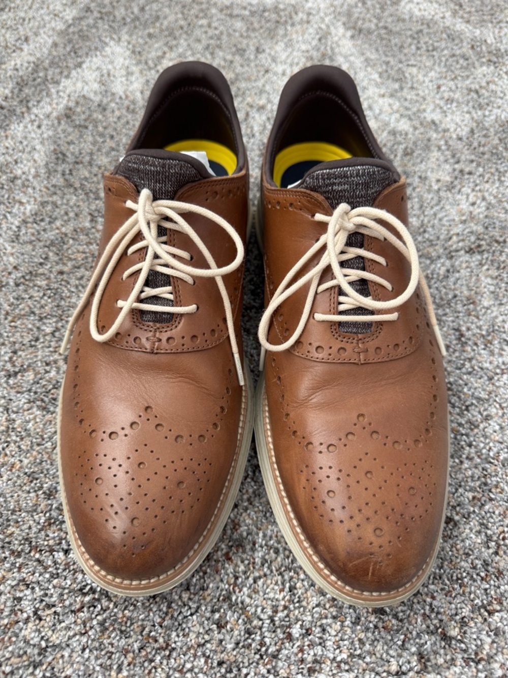 Cole Haan Brown Leather Wingtip Oxfords with Cream Laces